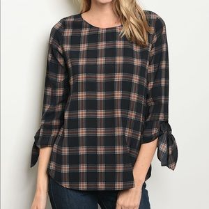 Plaid 3/4 Sleeve Blouse